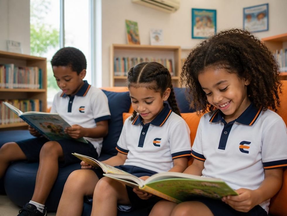 Alunos lendo no cantinho da leitura