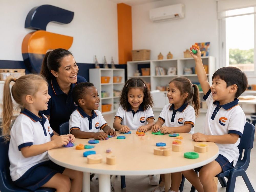 Crianças da Educação Infantil em atividade sensorial com massinha